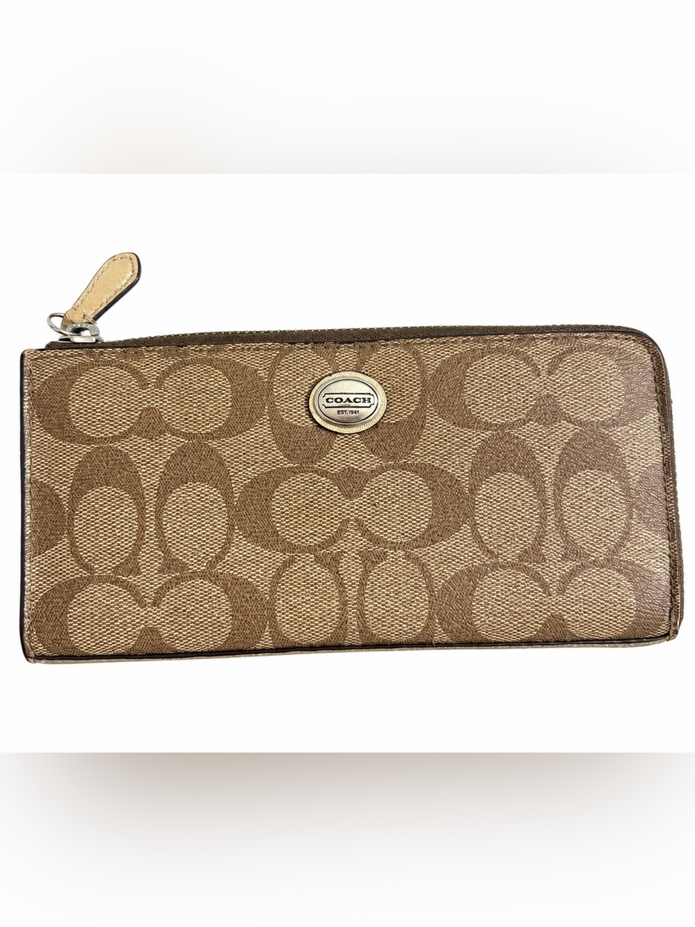 Coach Brown Signature Zip Peyton Zip Wallet